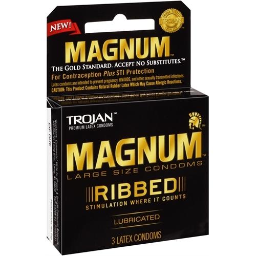 Trojan Magnum Ribbed Lubricated Condoms - 3 Pack