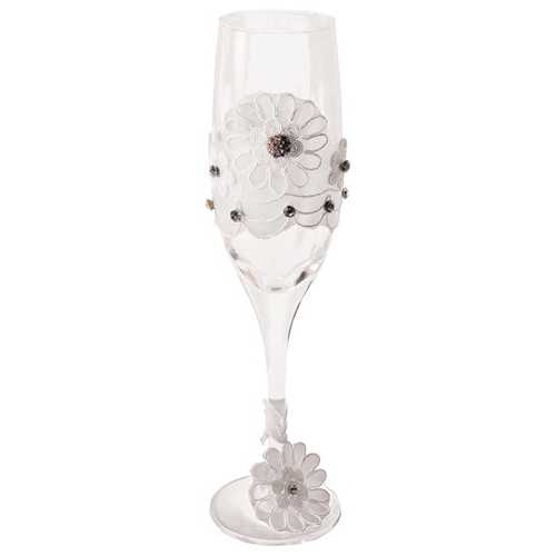 Bride to Be Champagne Glass  w/White Lace Trim