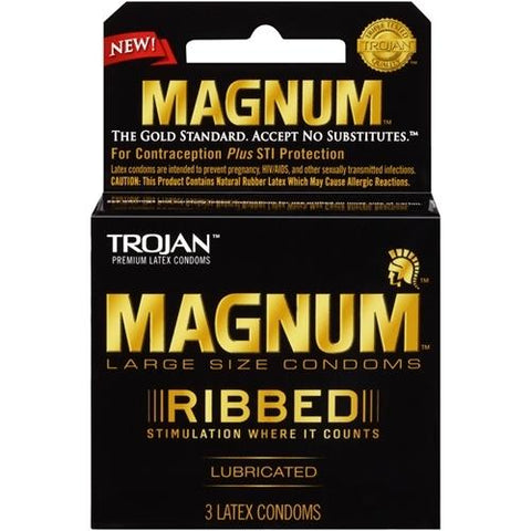 Trojan Magnum Ribbed Lubricated Condoms - 3 Pack