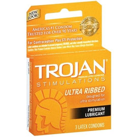 Trojan Stimulations Ultra Ribbed Lubricated Condoms - 3 Pack