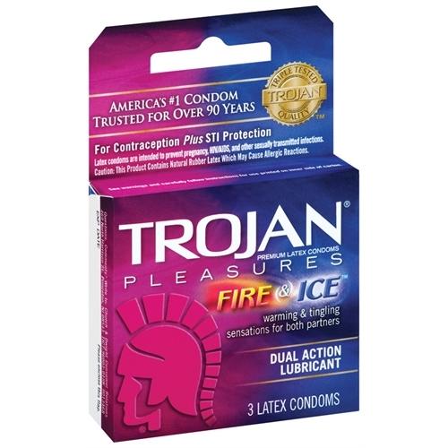 Trojan Pleasures Fire and Ice Dual Action Lubricated Condoms - 3 Pack